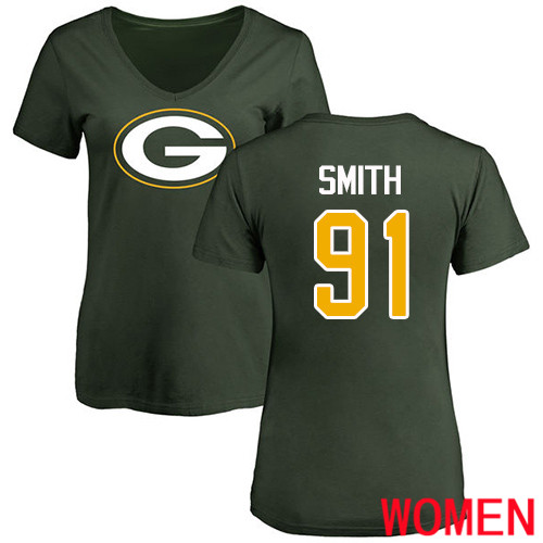 Green Bay Packers Green Women #91 Smith Preston Name And Number Logo Nike NFL T Shirt->green bay packers->NFL Jersey